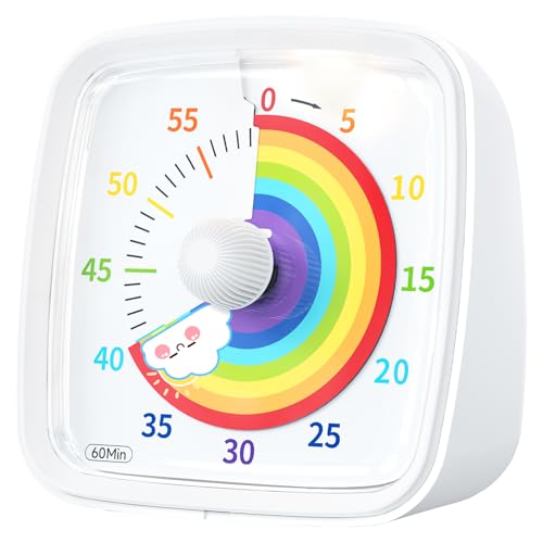 Image of Yunbaoit Visual Timer with Night Light, 60-Minute Rainbow Countdown Timer for Kids and Adults, Time Management Tool for Home, School, Kitchen, or Office (White)