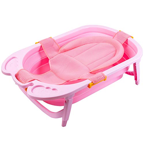Baby Bath Seat Infant Bathing Support Mat With Four Safety Support Corner, Comfortable Baby Shower Bathtub Sit Up Mesh For Newborn (Pink)