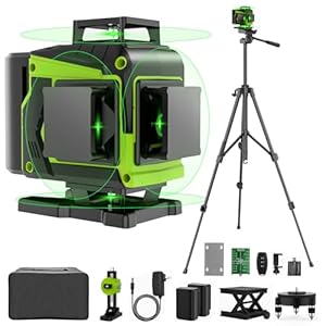 16 Line Laser Level with Tripod,4×360° Self Leveling Laser Level with 2 Batteries,4D Laser Level 360 Self Leveling,Green Line laser Level Tool for Construction,Picture Hanging,Home Renovation