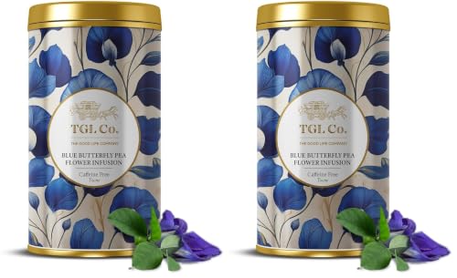 Image of TGL Co. Blue Pea Flower Tea - 50g Tin | 100% Natural Butterfly Pea Tea | Caffeine-Free | Herbal Blue Tea for Detox, Sleep & Skin | Enjoy Hot or Iced (Pack of 2)