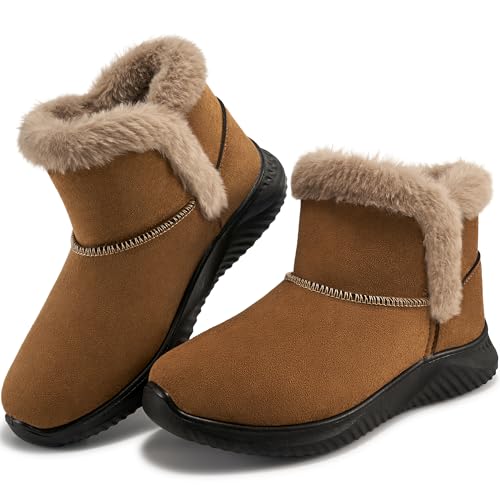 Zorfe Winter Snow Boots for Women: Suede Fuzzy Ankle Boooties Anti-Slip Warm Comfortable Water Resistant Outdoor Shoes