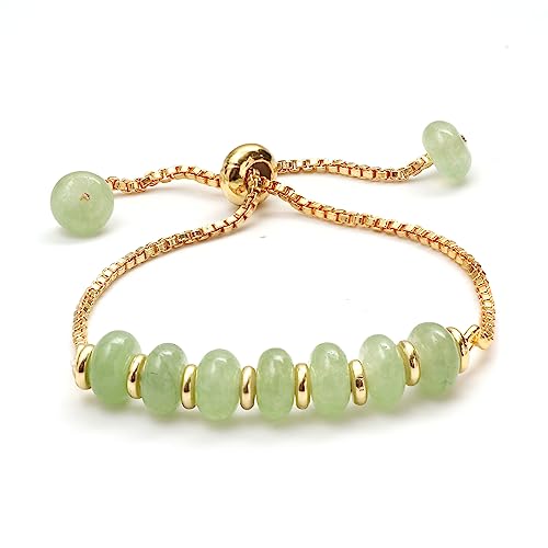 Image of Gempires Gemstone Beads Bolo Bracelet for Women | Gold Plated Adjustable 6 to 8 Inch Crystal Bracelet | Handmade Beaded Jewellery Gift | Turquoise Quartz, Amethyst, & More (Prehnite)