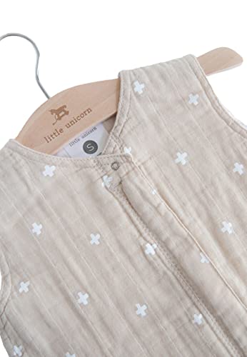 Image of Little Unicorn 6-12 Month Premium Muslin Sleep Sack 1.1 TOG | Soft & Breathable Muslin Cotton for safer sleep | 2 way zipper (Taupe Cross)