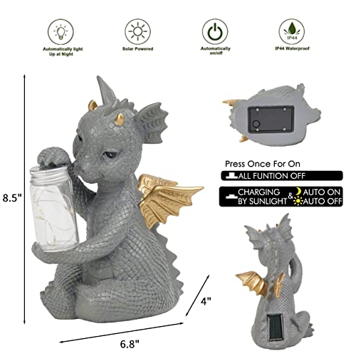 Dilicoming Solar Dragon Garden Statue - Cute Dragon Baby Holding A Solar Jar, Outdoor Lawn Décor Dragon Sculpture For Garden Yard Lawn Balcony And Home, For Women #TOP4