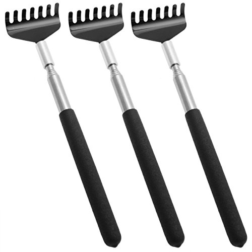 3X UNIS Telescopic Stainless Steel Back Scratcher with Comfortable Color Grip. (Black 3 Pack)