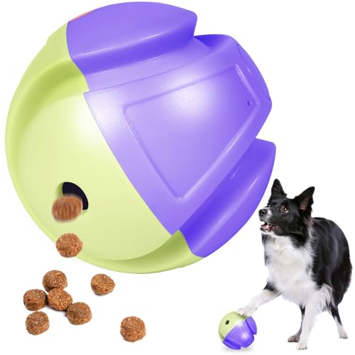 KUSSGLVCK Giggle Ball, Interactive Dog Toy, Giggling Sounds When Rolled or Shaken, ABS Dogs Puzzles Feeder Slow Feeding for/Small/Medium/Large Dogs Purple-Green