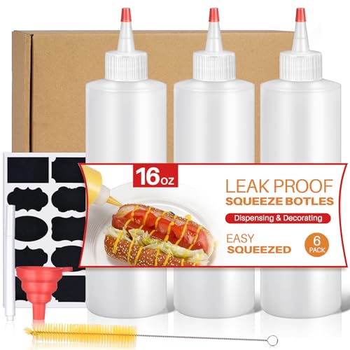 Sopito Squeeze Bottles, 16oz Plastic Condiment Squeeze Bottles with Labels ...