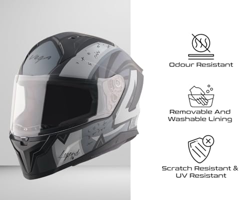 Image of Vega Sonic Legend Full Face Riding Helmet with Dual Tone Design, Shock-Absorbing Liner, Comfortable Interior, Lightweight Shell, Aerodynamic Build, Ventilated Fit, and Modern Black Grey Styling Black Grey L