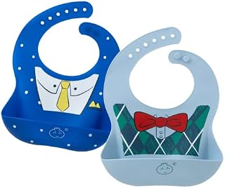 Little Dimsum Baby Bibs 2Pcs Silicone Baby Feeding Bibs Easily Adjustable and Wipe Clean Soft Waterproof Weaning Bibs Perfect Food Crumb Catcher for Babies & Toddlers (Flower Sets)
