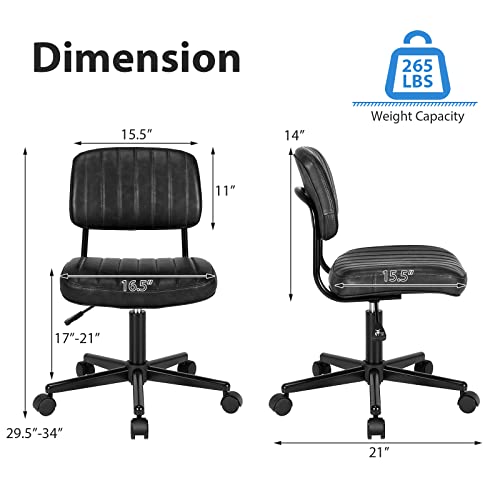 Costway Leisure Home Office Chair, Armless Pu Leather Swivel Task Chair, Height Adjustable Rolling Computer Desk Chair For Kids Teens Adults (Black) #TOP2
