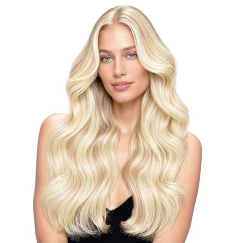 WENNALIFE Seamless Clip In Hair Extensions, 14 Inch 130g 7pcs Balayage Light Wheat Platinum Blonde Hair Extensions Clip in Human Hair Invisible PU Skin Weft Natural Remy Human
