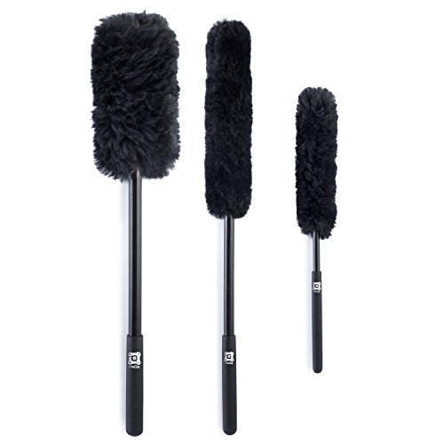 MeGa Wheel Brush Woolies – Premium Detail Wheel Brushes Kit(Set of 3), 100% Lambswool Scratchless Brushes for Car Rims with Rubber Grip for Wheel Cleaning and Auto Detailing Tools