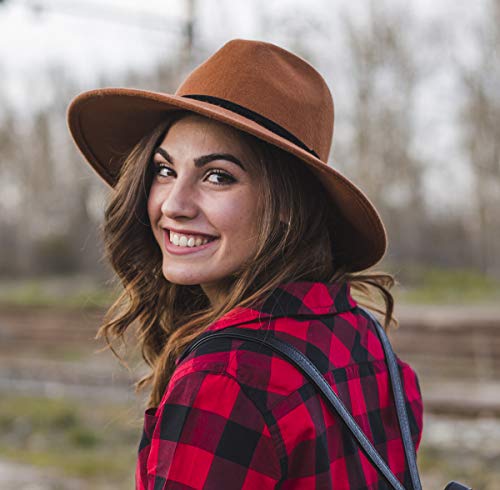 Lanzom Women Wide Brim Warm Wool Fedora Hat Retro Style Belt Panama Hat (Black, One Size) #TOP5