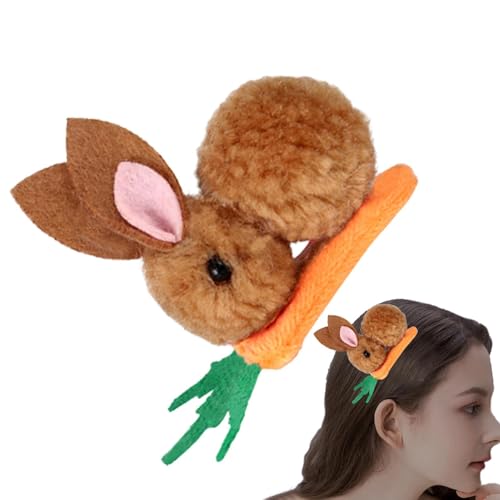 バニーヘアクリップ、バニーヘアピン, ウサギのヘアクリップとニンジンのヘアピン, ぬいぐるみ バニー キャロット ヘアピン バレッタ 女の子と女性用 ヘアアクセサリー イースターデー用