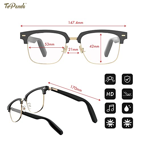 Topanda Smart Audio Glasses (3Rd Gen), Tws Open Ear Speakers With Bluetooth 5.0 Connectivity For Gaming Meeting (White/Gold-Blue Light Clear Lenses) #TOP6