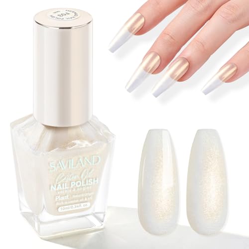 SAVILAND Pearl White Gold Nail Polish - 7 Days Shimmer Glitter Fi...