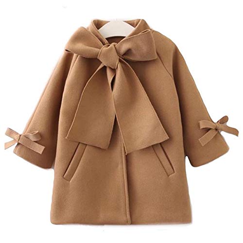 Carolilly   Abrigo de invierno para niña, elegante, de lana marrón 150 cm(7 8 años)
