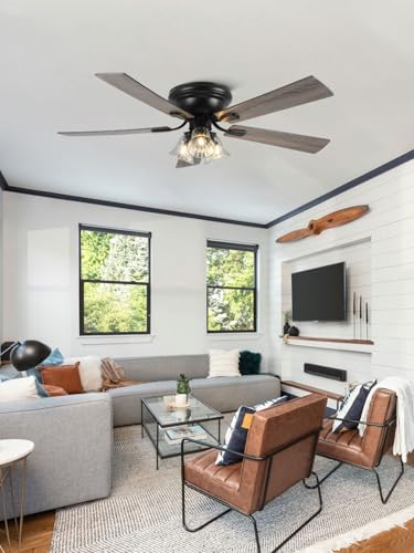 Image of 52'' Flush Mount Low Profile Farmhouse Ceiling Fan with Light