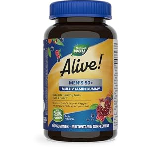 Nature’s Way Alive! Men’s 50+ Daily Gummy Multivitamins, Supports Healthy Brain, Eyes, Heart*, B-Vitamins, Gluten-Free, Vegetarian, Fruit Flavored, 60 Gummies (Packaging May Vary)