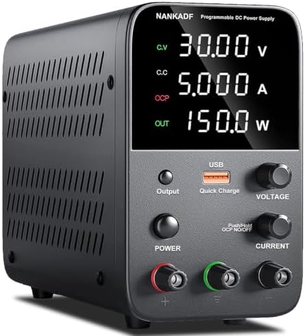 DC power supply (0-30V,0-5A) adjustable, switching power supplies, mini high precision 4-digit display with USB fast charging interface, variable lab bench power supply, output on/off/encoder knob