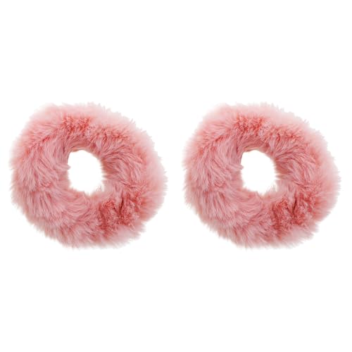 Small Fuzzy Fur Scrunchies Furry Pony Holder - Set of 2 - Mauve