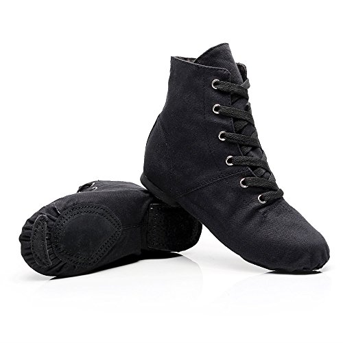 Yoyodance Lace-Up Canvas Dance Shoes Flat Practice Dancing Jazz Boots For Men Women (Us8, Black) #TOP3