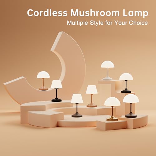 Image of Dawnwake Mushroom Lamp Cordless Lamp Table Lamp,Outdoor Waterproof Shower Lamps,5000mAh Rechargeble Battery Operated Dimmable Touch Desk Lamps,LED Night Light for Bathroom Patio Camping Outdoor(Black)