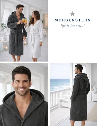 Morgenstern Bademantel Herren Kapuze 100% Baumwolle Frottee OEKO-TEX Velours Morgenmantel Lang Finn Dunkelgrau XL