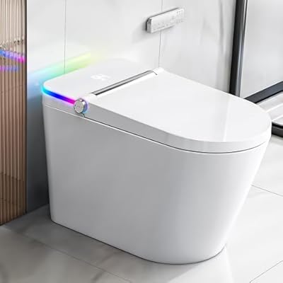 Tankless Smart Toilet with Bidet Built In, Heated Seat, Warm Water and Dry, Bidet Toilet with Foot Sensor and Night Light, Auto Flush, Auto Open & Close Lid, Wireless Remote Control