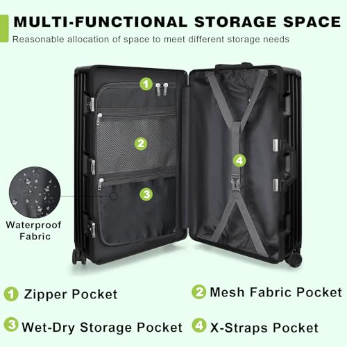 Image of AnyZip Luggage PC+ABS Aluminum Frame Zipperless Checked Luggage Hard Shell Suitcase with TSA Lock Double Spinner Wheels 28 Inch Black