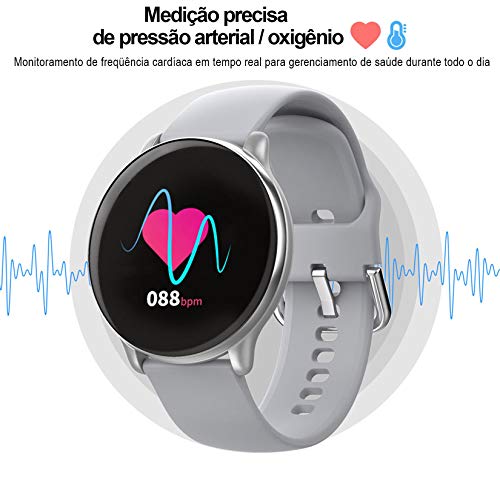 Relógio Inteligente, com Monitor Cardíaco, Sono, Pressão e Sangue, para iOS e Android - Preto