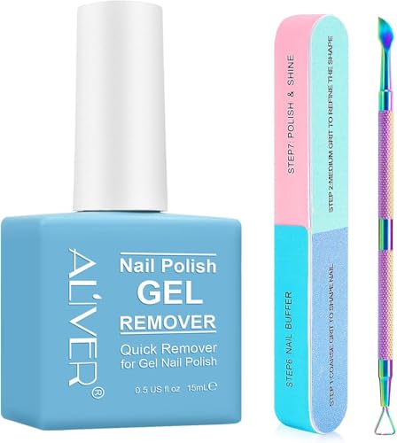 Gel Nail Polish Remover(15ml) Professional Gel Polish Remover kit Removes Nail Polish in 2-5 Minutes Quickly & Easily Include Nail Polish Scraper Cuticle and Multi Sided Nail