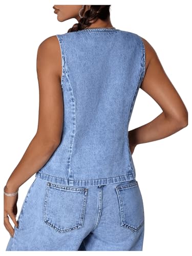 Milumia Women's Tie Bow Front Deep V Neck Denim Vest Sleeveless Jean Jacket2