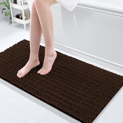 Arotive Luxury Chenille Bathroom Rug Mat, Extra Soft Thick Absorbent Shaggy Bath Rugs, Non-Slip Machine Wash Dry, Plush Bath Mats for Bathroom, Shower and Tub, 1'5"x3'11" (17"x47"), Brown