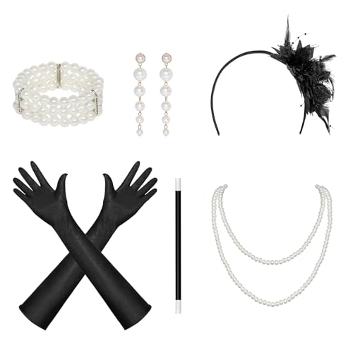 20-tals accessoarer Gatsby set – 6 stycken 20-talskostymer dam för fest, Great Gatsby tidsresa kostym, jultillbehör, moderna tillbehör, olika modeller