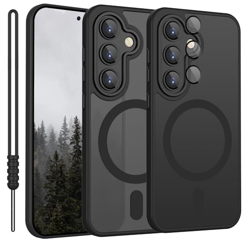 YUANDMI für Samsung Galaxy S23 FE Hülle kompatibel mit MagSafe Handyhülle für Samsung S23 FE Hülle Magnetisch Matte Touch Kameraschutz rutschfest Kratzfest Schutz Stoßfest Hülle Matt Schwarz