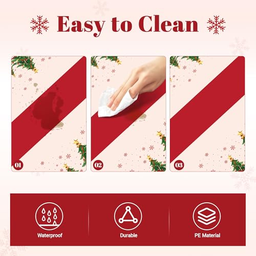 Image of Childom 2 Pack Christmas Tablecloths,Christmas Party Decoration,54 x 108 Inch,Disposable Plastic Table Cloths Rectangular for Party Supplies,Xmas Tree Table Cover for Home,Dinner,Indoor,Outdoor,Picnic