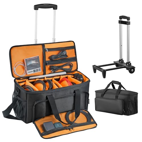 VEVOR Rolling DJ Cable Bag, 1680D, Padded File Gig Bag with Wheels, 6 Detachable Divider, Travel...