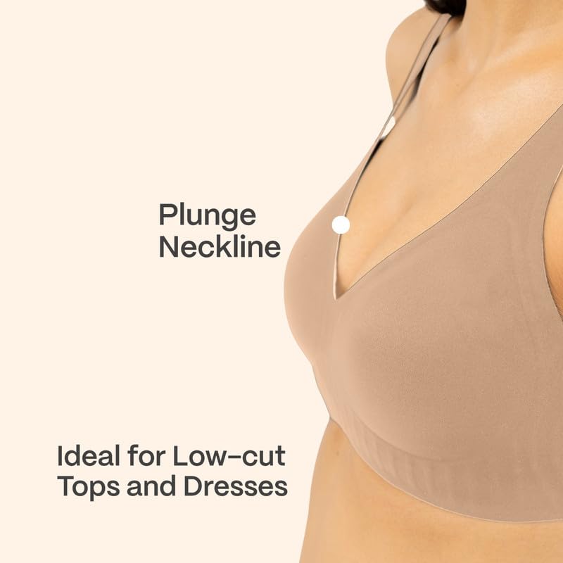 Image of B'There Women's Premium Medium Coverage Seamless Plunge Bra | Deep Neckline T-Shirt Bra with CloudSoft Everyday Comfort, Non-Wired Design & Non-Removable Molded Cups | Low-Cut Bra