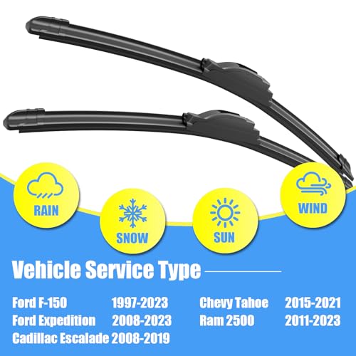 Image of Gavimnal 22 inch+22 inch Silicone Wiper Blades Replacement For Ford F-150 1997-2025 Expedition 2008-2025 Cadillac Escalade 2008-2019 Ram 2500 2011-2025,All-Season Front Windshield Wiper Blades(Set of 2)