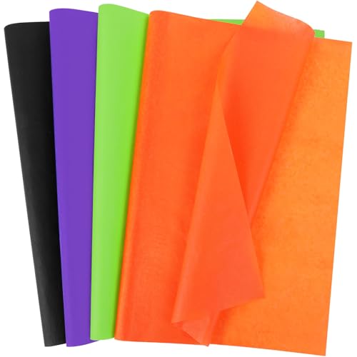 Papier de soie d'Halloween SANNIX orange noir violet vert pour décoration de fête | Lot de 100