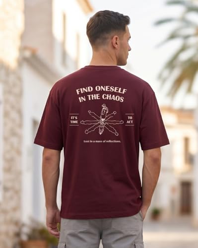 Image of Nobero Men's Oversized Graphic T-Shirt for Men | Soft Cotton | Drop Shoulder Relaxed Fit | Printed Casual Tshirt for Men