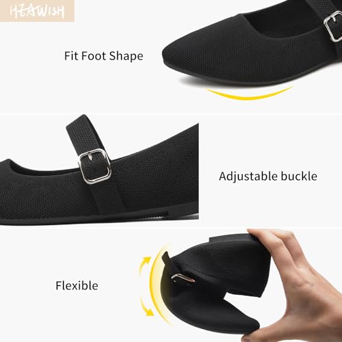 HEAWISH Women's Ballet Flat Shoes Mary Jane Pointed Toe Mesh Flats,Comfortable Slip on Ladies Shoe with Adjustable Strap,Casual Office Dress Flats for Work3