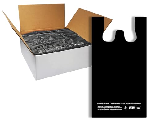 Bagtron T-Shirt Carry-Out Bags, Disposable Plastic Bags with Handles for