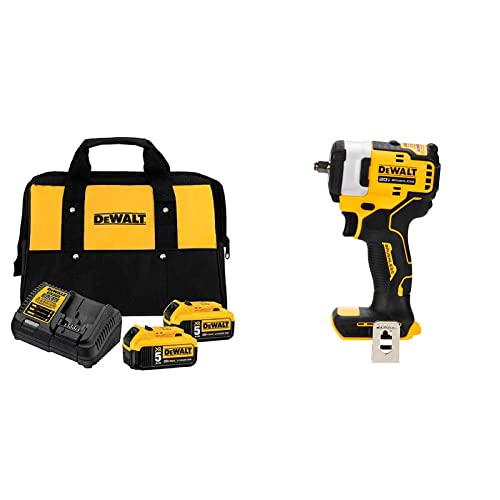 DEWALT 20V MAX Battery Starter Kit with 2 Batteries, 5.0Ah (DCB205-2CK) + DEWALT DCF913B 20V MAX 3/8 in. Cordless Impact Wrench with Hog Ring Anvil