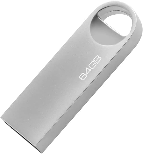USB Memory Stick 64GB, USB Flash Drive USB Stick 64GB Metall Pendrive USB 2.0 Waterproof Thumb Drive for Laptop, Tablet, PC (Silver)