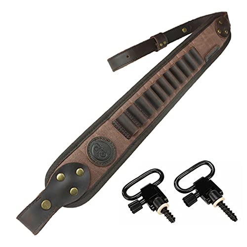 WAYNE'S DOG Leather Rifle Sling Gun Ammo Shell Holder Loops for .30-30 .308 .30-06, 45-70 Cartridges (Coffee with Swivels)