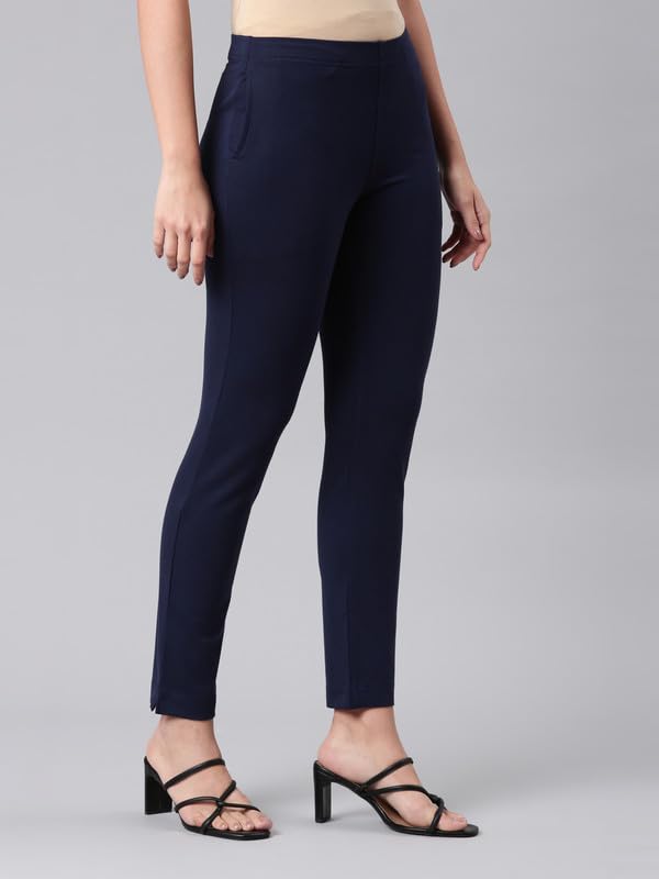 Image of GO COLORS Ponte Smart Kurti Pants Full Length for Women | Breathable, Mid Rise