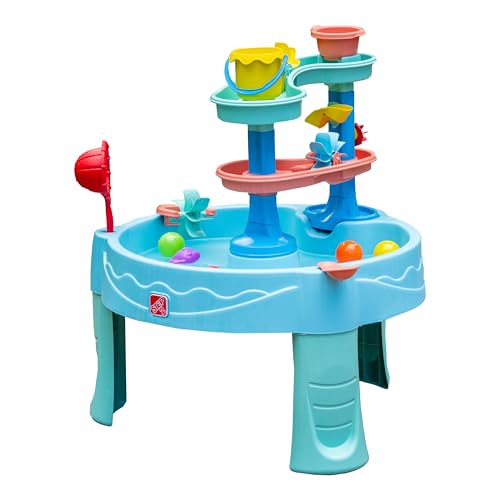 Step2 Double Spin & Showers Wasserspieltisch mit 22-teiligem Zubehörset | Garten Wasser Spieltisch für Kinder | Großer Wassertisch für Kinder