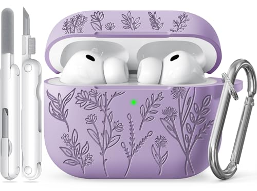 Image of for Airpods Pro 3 Case, Flower Engraved Cases for Apple AirPods Pro 3rd Generation 2025, Soft Silicone Cover for Men Women Girly with Cleaning Kit & Keychain, Anti-Scratch, Shockproof